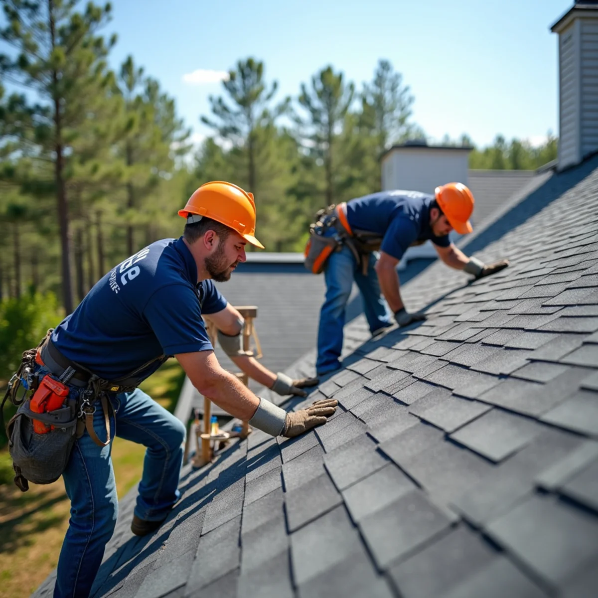 Roofing contractor crew replacing asphalt shingle roof on Alexander, Arkansas home