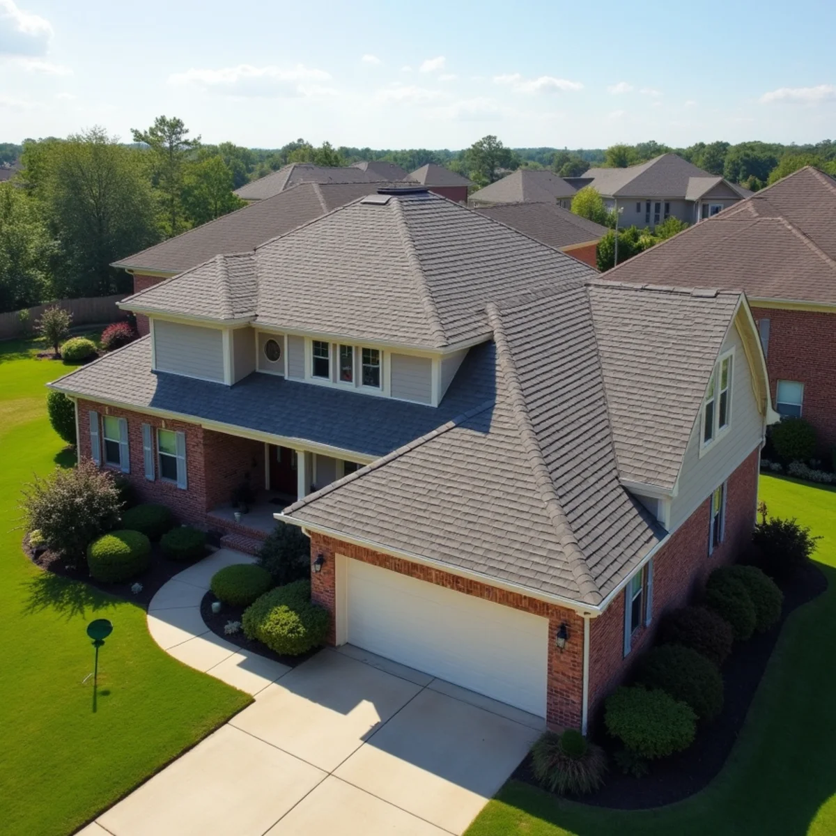 Completed residential shingle roofing installation by Ernest Roofing in Bauxite, Arkansas