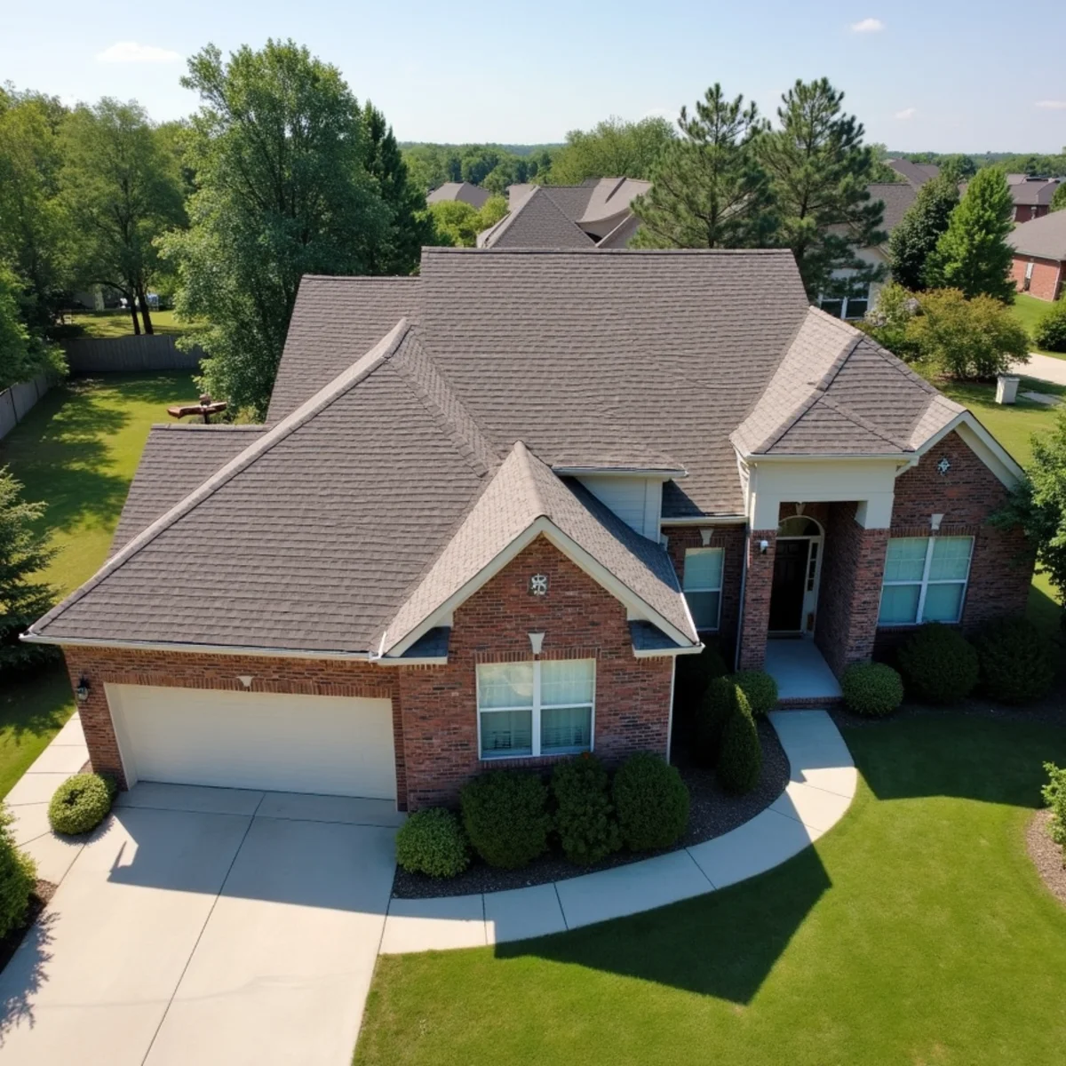 Completed residential shingle roofing installation by Ernest Roofing in Benton, Arkansas