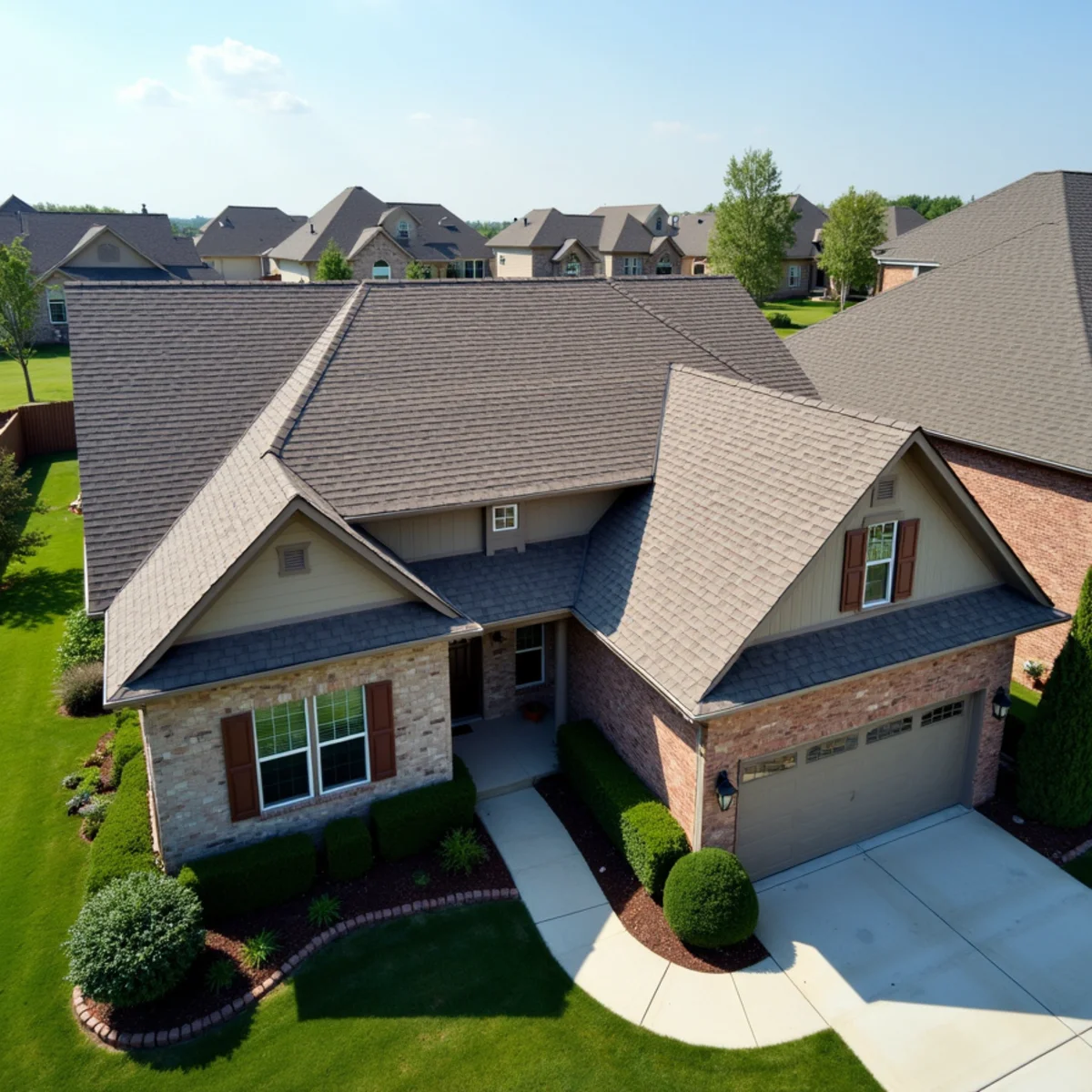 Completed residential shingle roofing installation by Ernest Roofing in Cabot, Arkansas