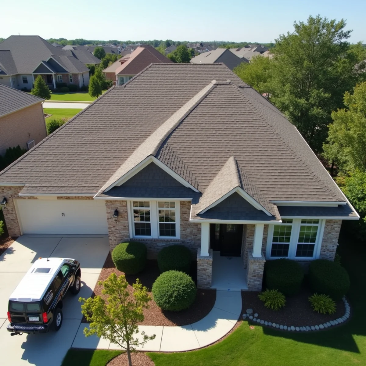 Completed residential shingle roofing installation by Ernest Roofing in East End, Arkansas