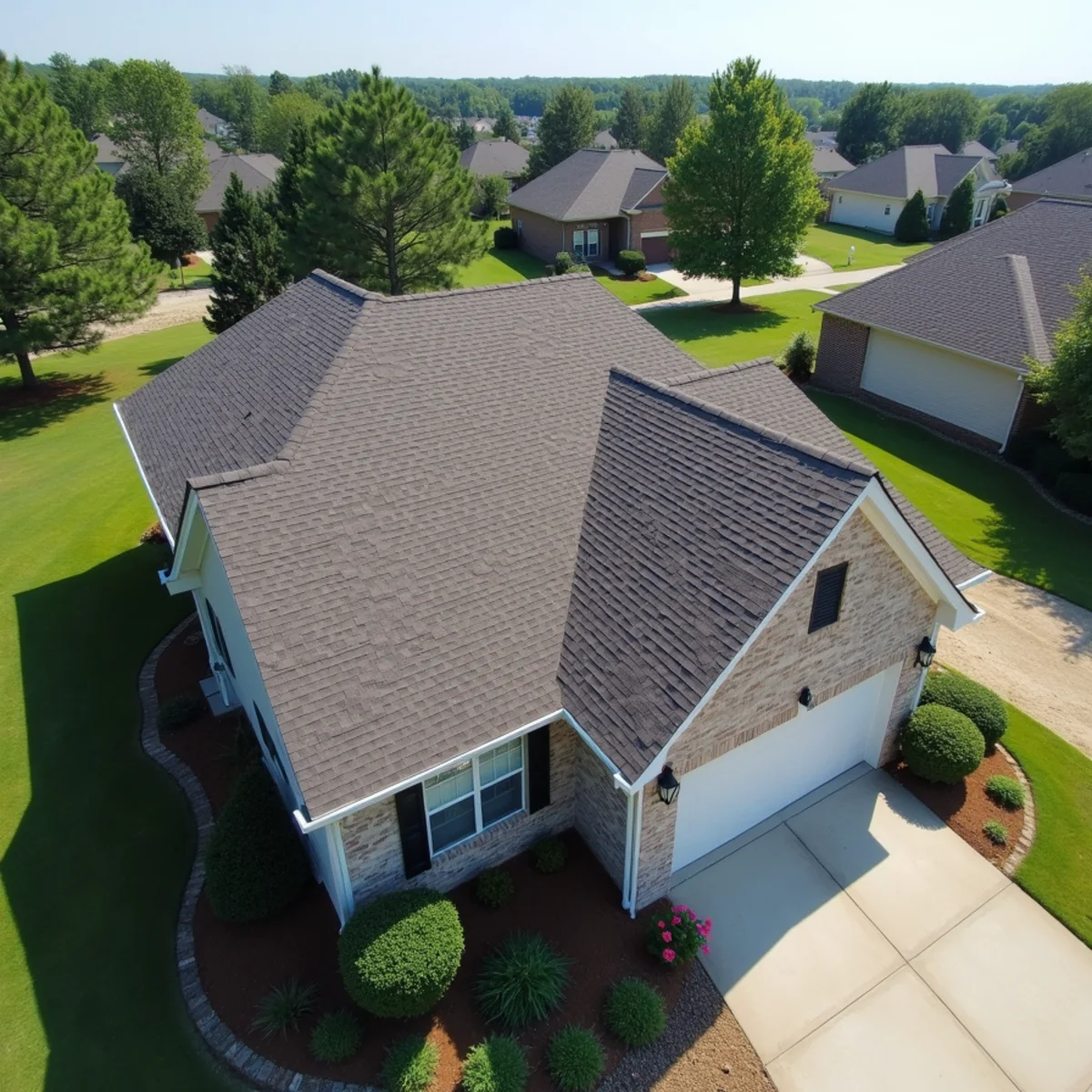 Completed residential shingle roofing installation by Ernest Roofing in Faulkner County, Arkansas