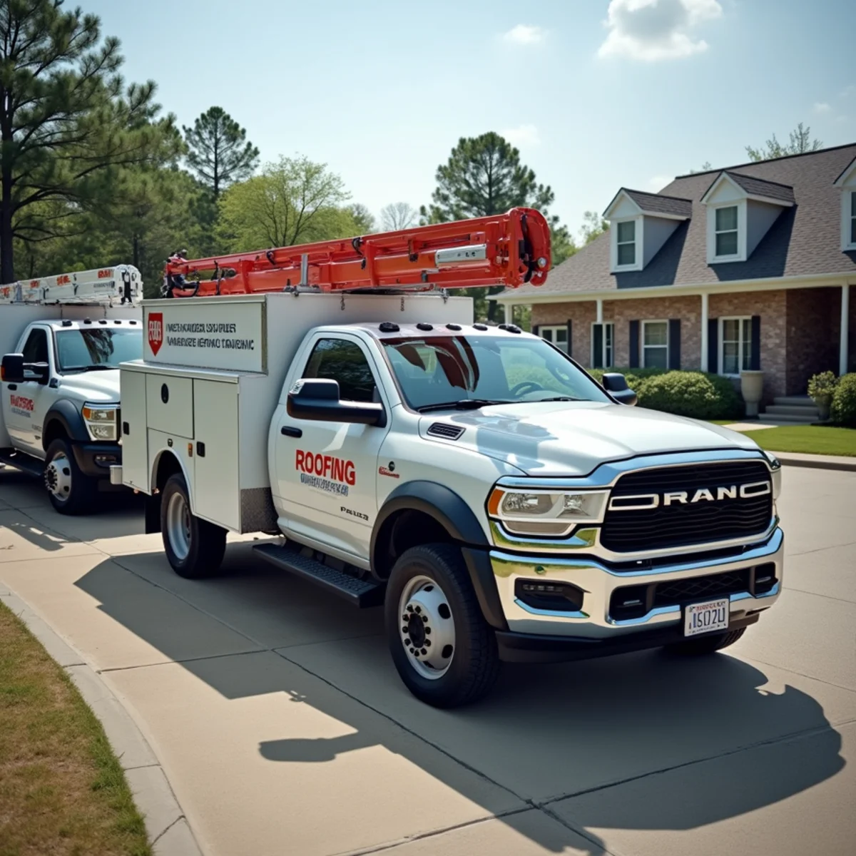 Ernest Roofing service trucks staged for rapid dispatch across Central Arkansas