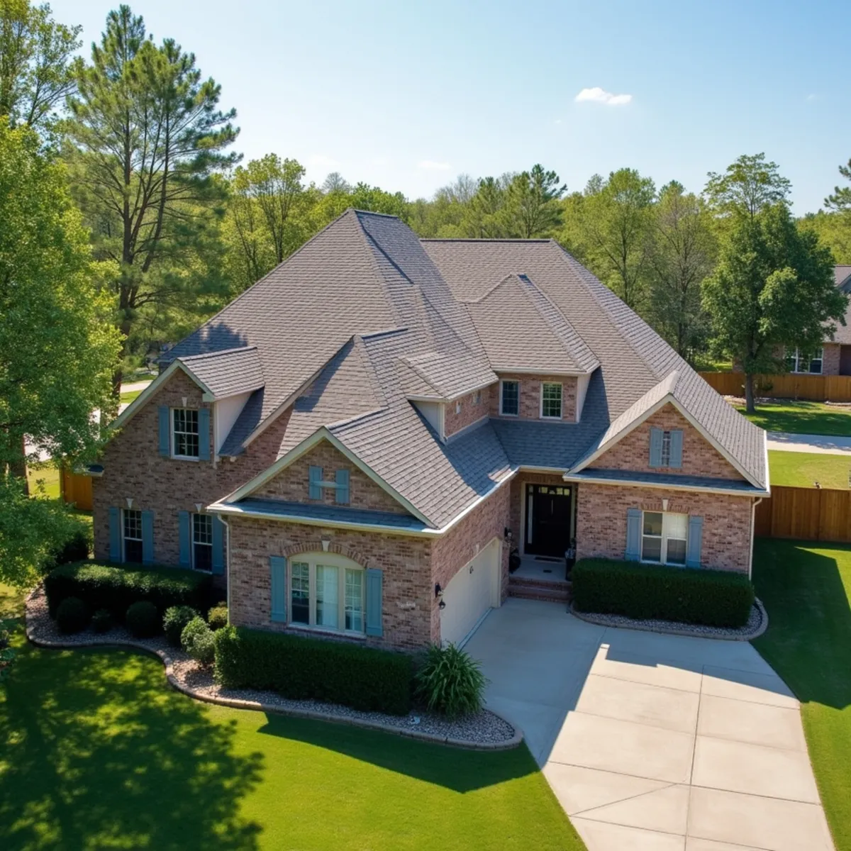 Completed residential shingle roofing installation by Ernest Roofing in Pine Bluff, Arkansas