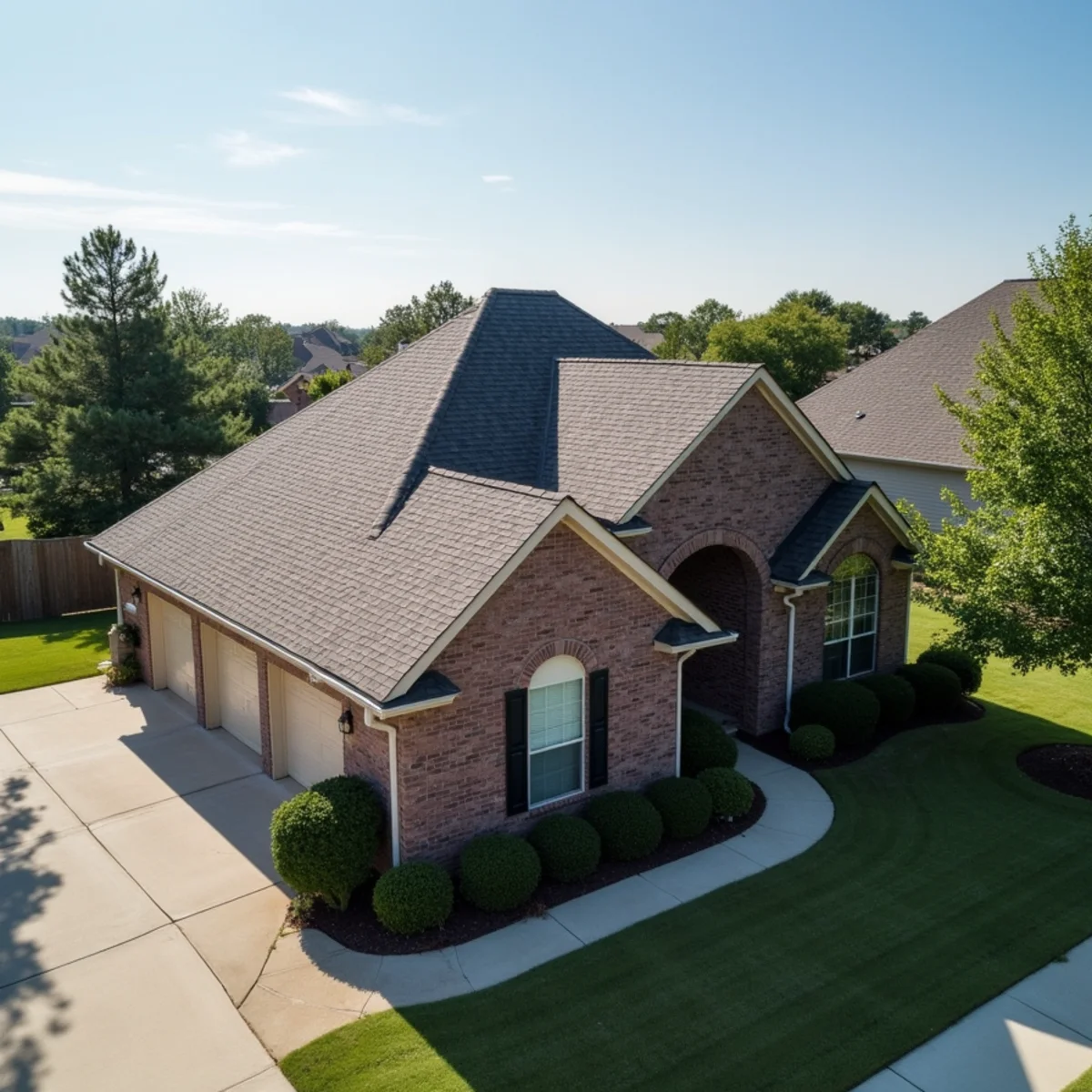 Completed residential shingle roofing installation by Ernest Roofing in Piney, Arkansas
