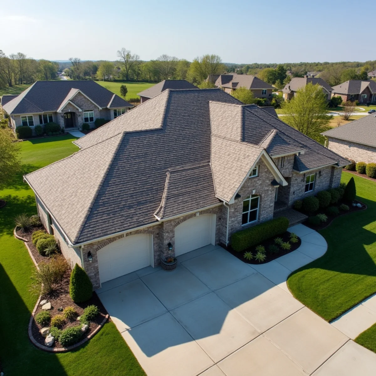 Completed residential shingle roofing installation by Ernest Roofing in Sheridan, Arkansas