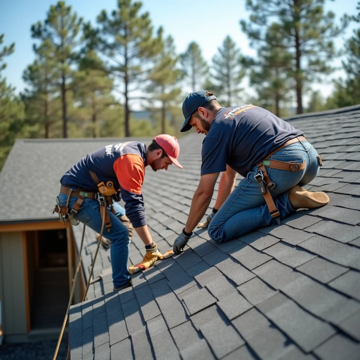 Roofing contractor crew replacing asphalt shingle roof on Sherwood, Arkansas home