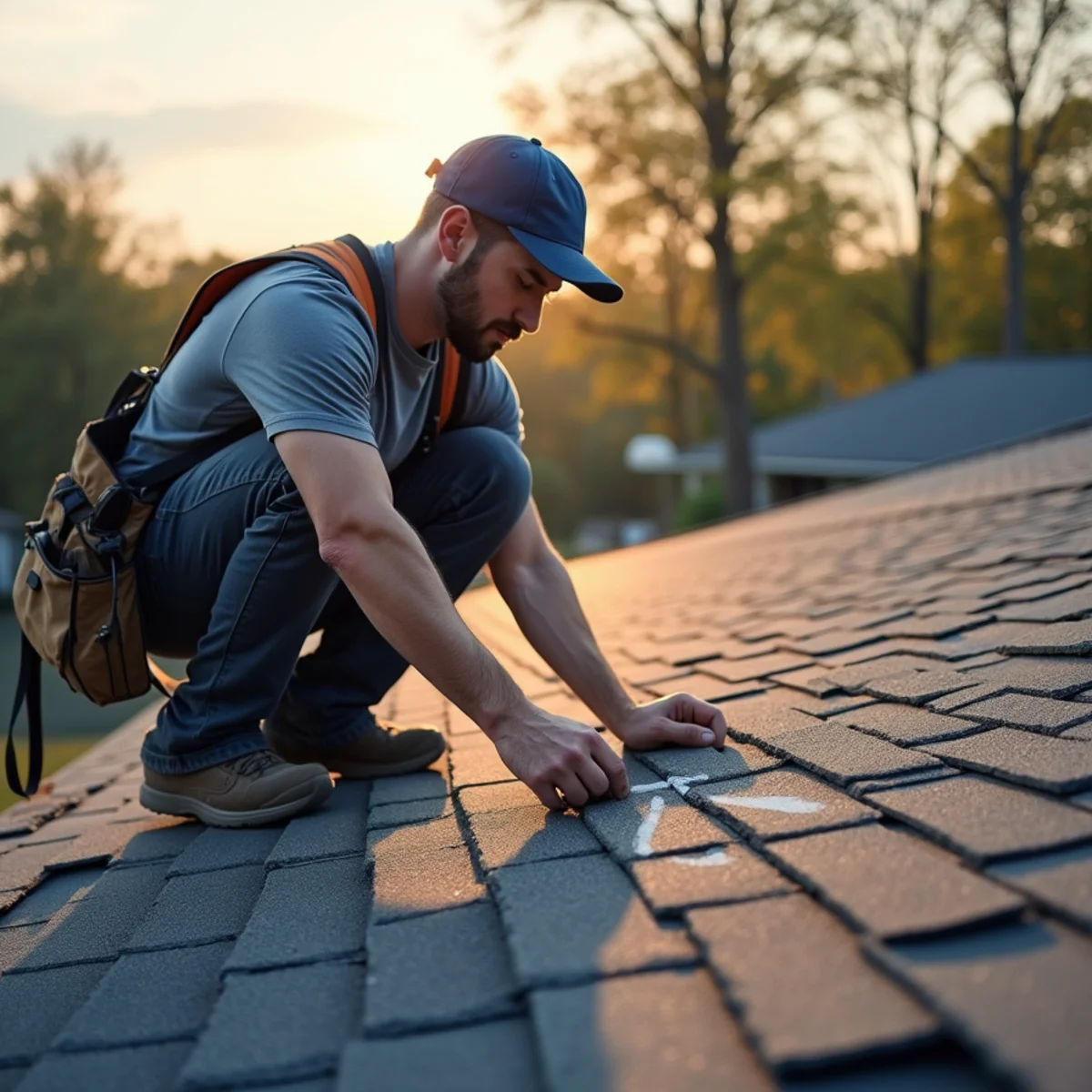 Ernest Roofing craftsman installing architectural shingles with pneumatic nailer in Little Rock AR